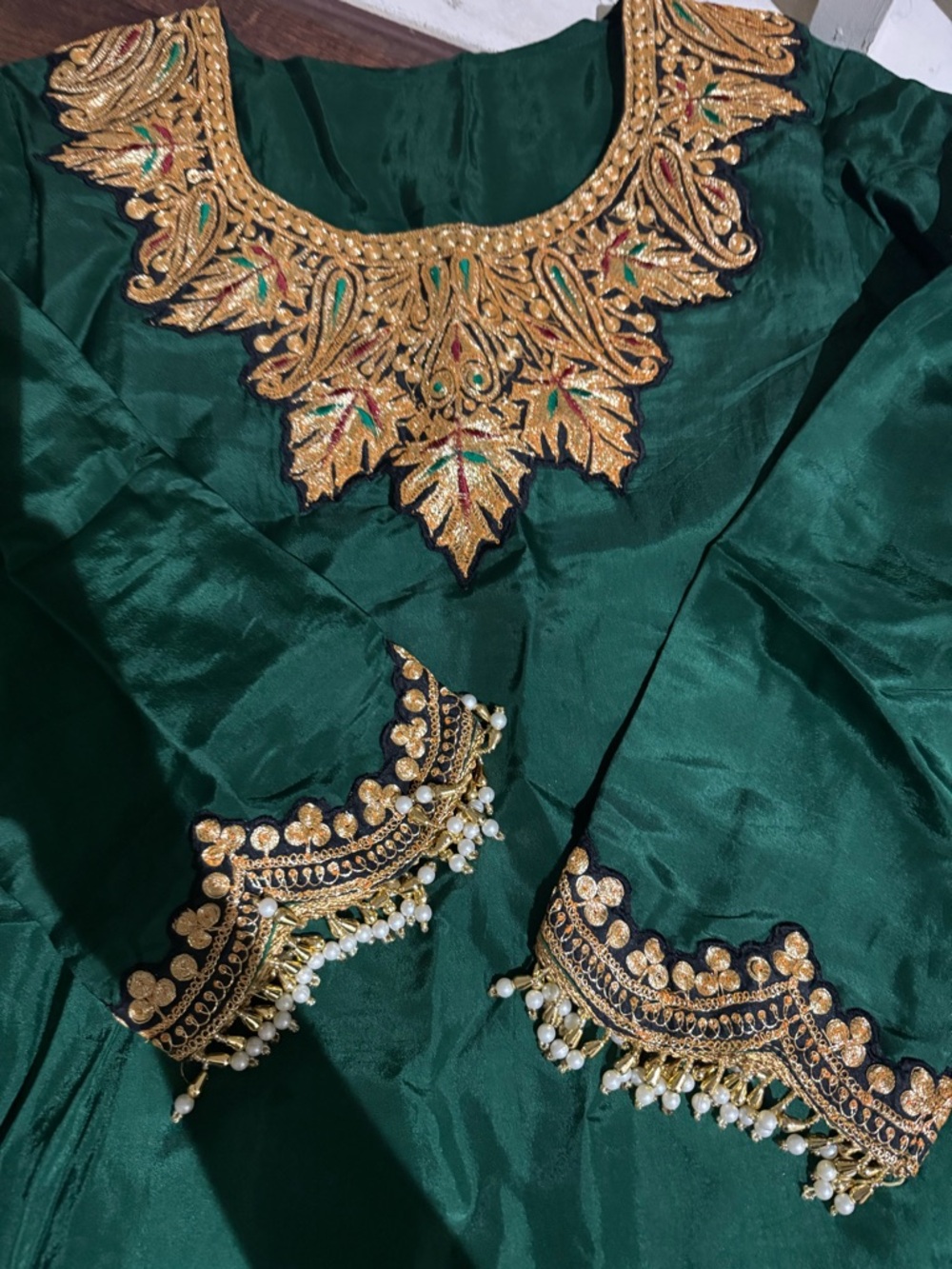 Embroidered Emerald Green Kurta with Gold Beadwork